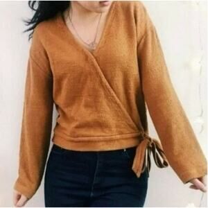 Madewell Texture & Thread CamelTan Faux Wrap Top Blouse Size L